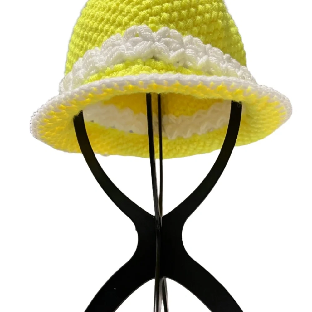 Yellow Flower Baby Bucket Hat Handmade Crochet - Picture 3 of 8